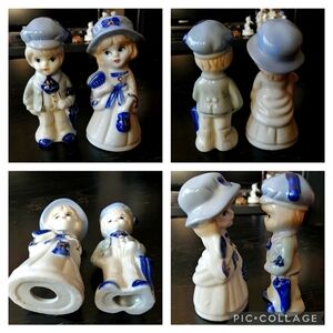 Vintage Ceramic Porcelain Victorian Boy Girl Figurines Blue/Off-White Go…